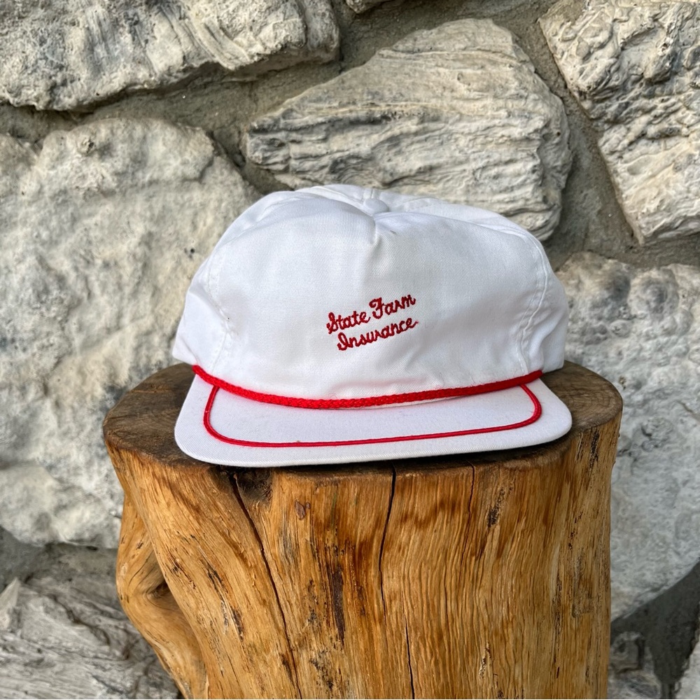 Vintage State Farm Insurance White Rope Hat Classic 80s Cap